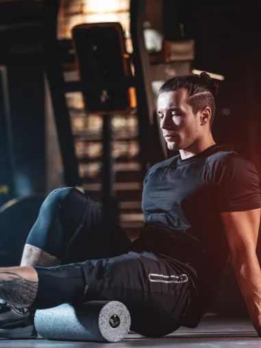 Athlete stretching legs